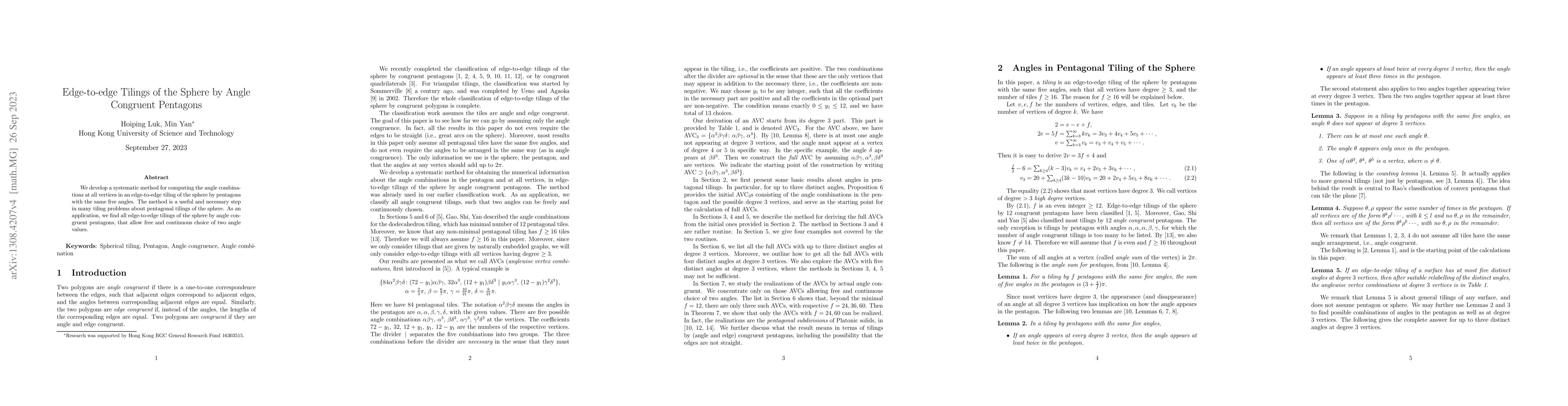 Thumbnail for Edge-to-edge Tilings of the Sphere by Angle Congruent Pentagons
