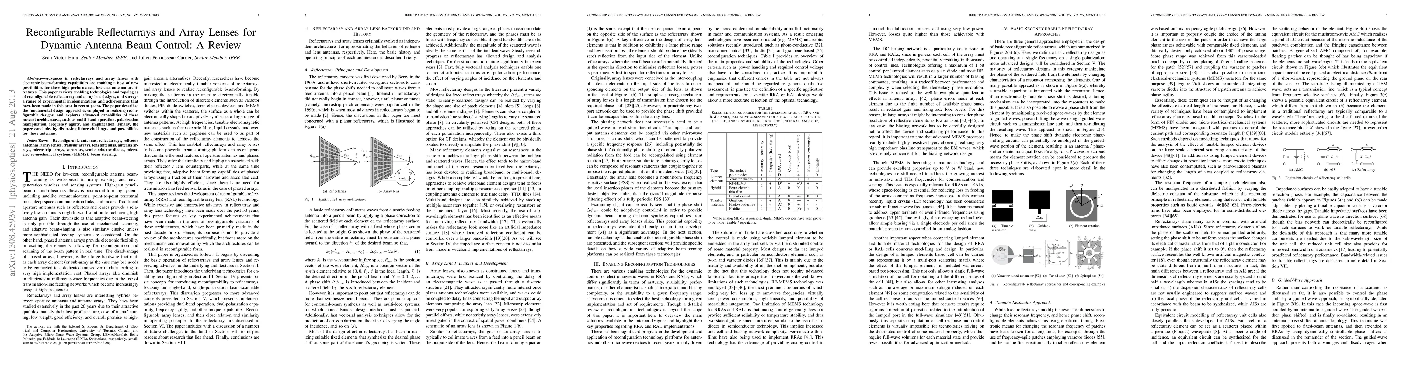 Thumbnail for Reconfigurable Reflectarrays and Array Lenses for Dynamic Antenna Beam
  Control: A Review