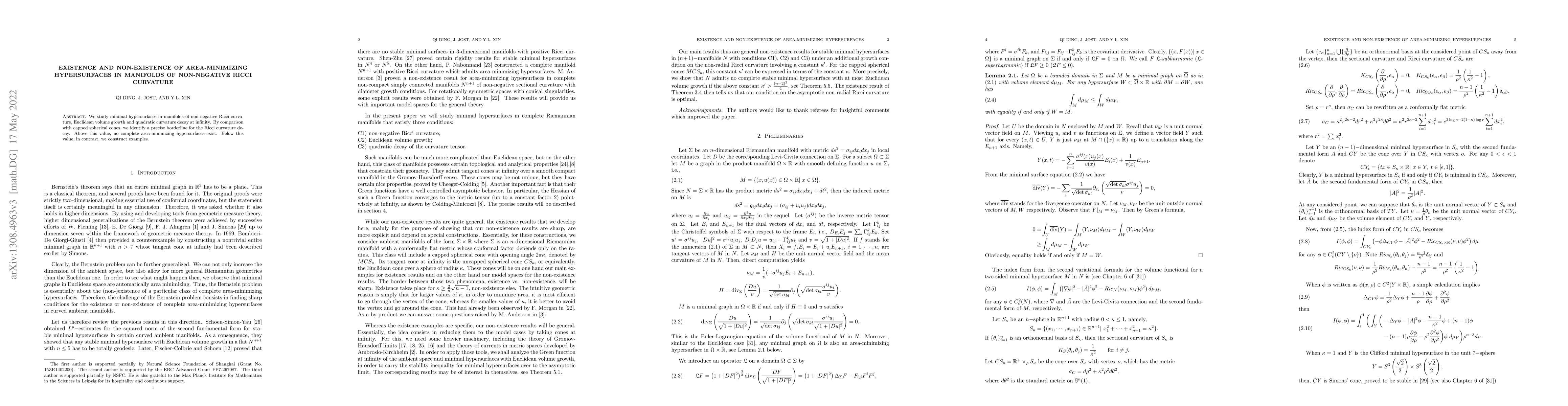 Thumbnail for Existence and non-existence of area-minimizing hypersurfaces in
  manifolds of non-negative Ricci curvature