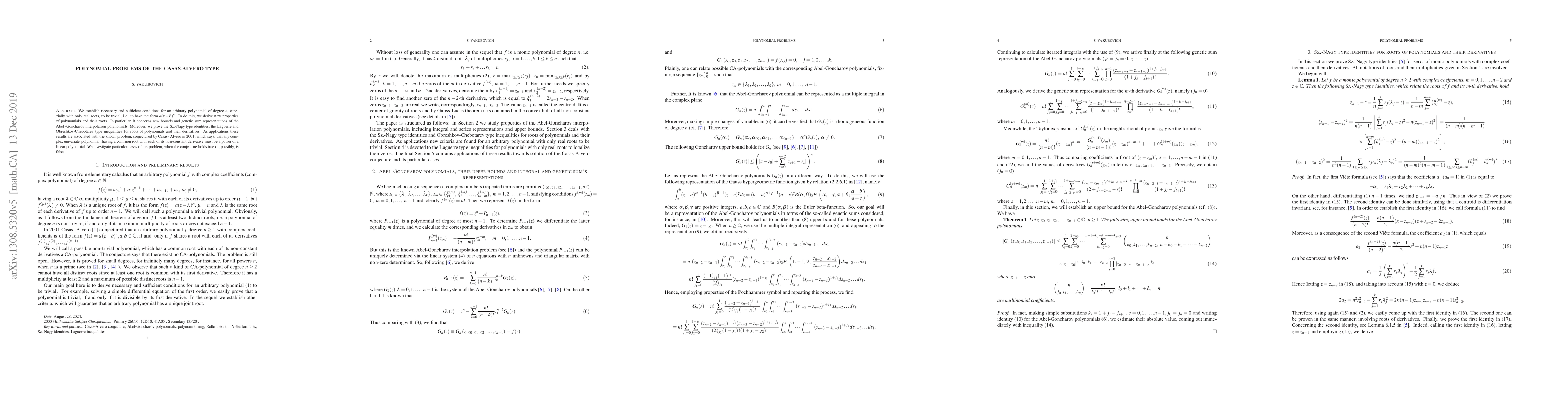 Thumbnail for Polynomial problems of the Casas-Alvero type