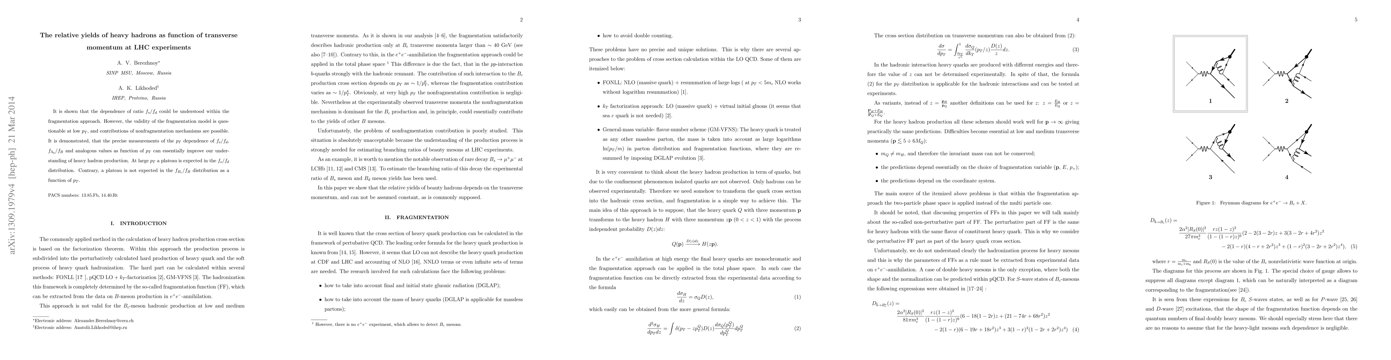 Thumbnail for The relative yields of heavy hadrons as function of transverse momentum
  at LHC experiments