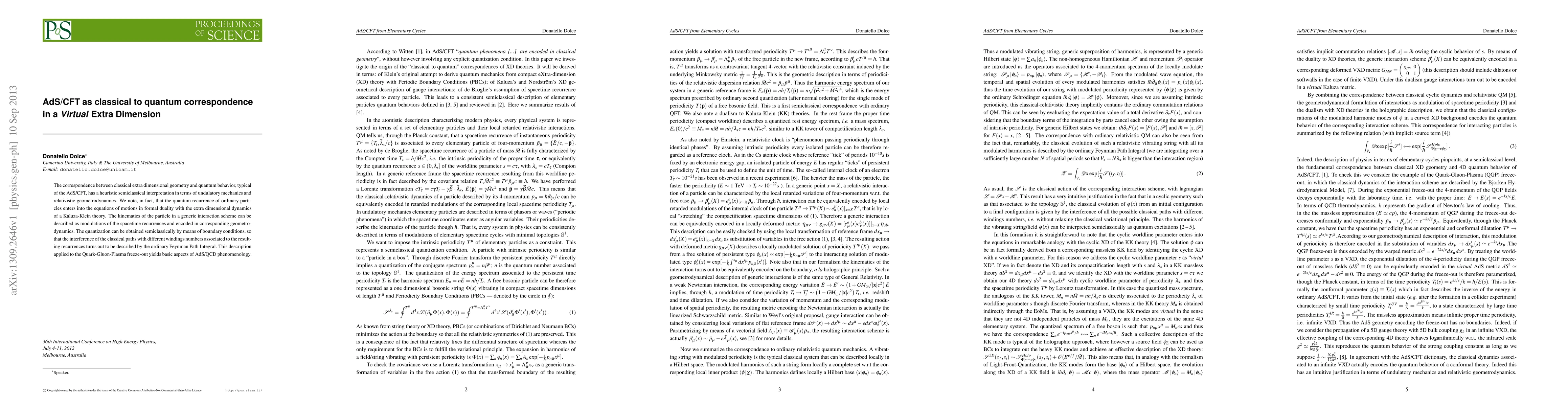 Thumbnail for AdS/CFT as classical to quantum correspondence in a Virtual Extra
  Dimension
