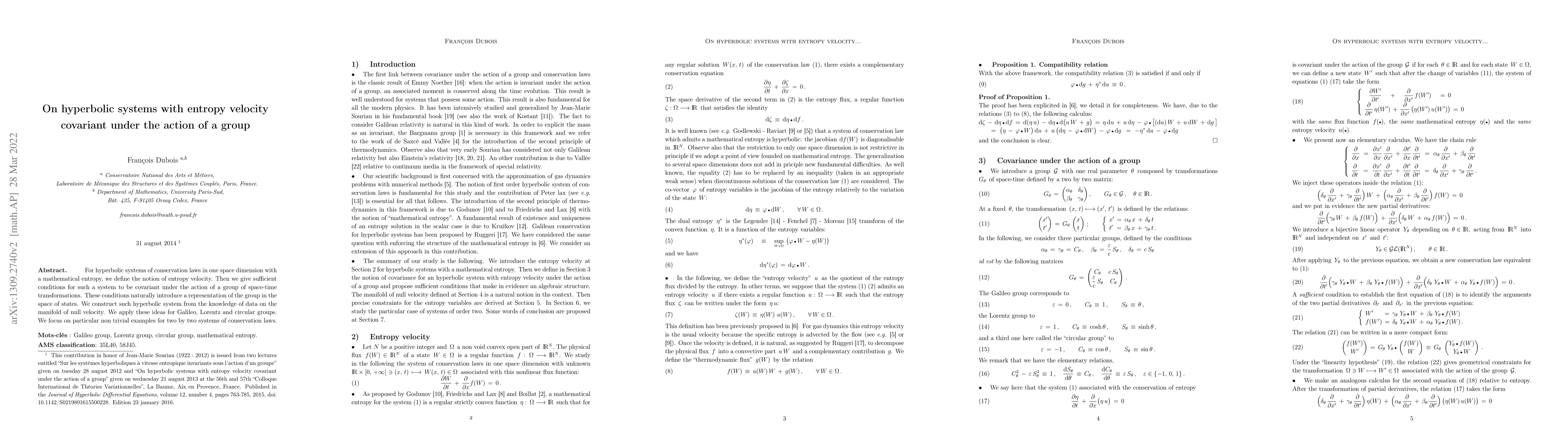 Thumbnail for On hyperbolic systems with entropy velocity covariant under the action
  of a group