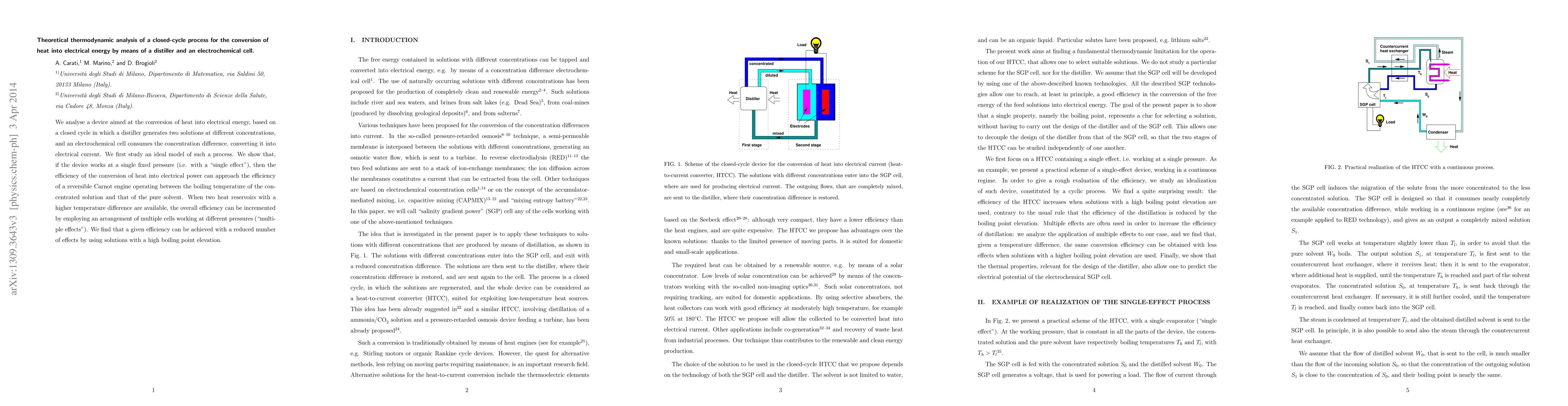 Thumbnail for Theoretical thermodynamic analysis of a closed-cycle process for the
  conversion of heat into electrical energy by means of a distiller and an
  electrochemical cell