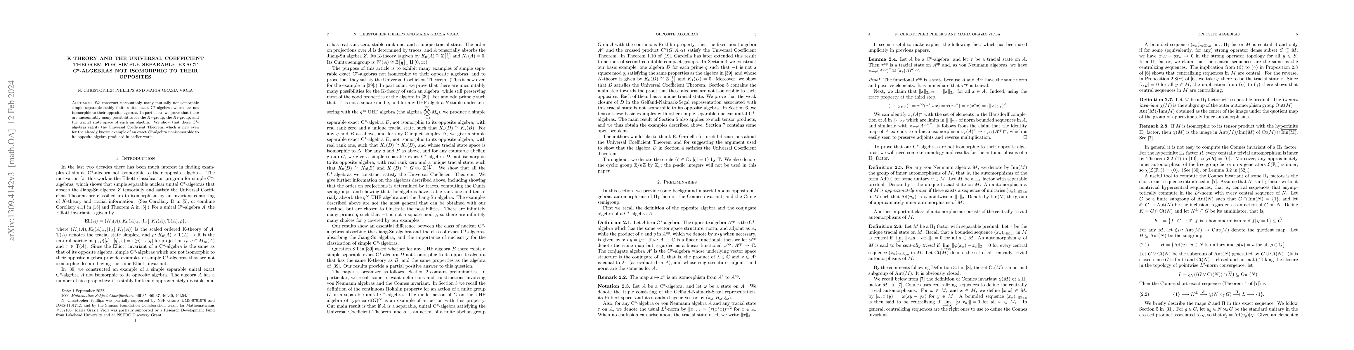 Thumbnail for The K-Theory of a Simple Separable Exact C*-Algebra Not Isomorphic to
  Its Opposite Algebra