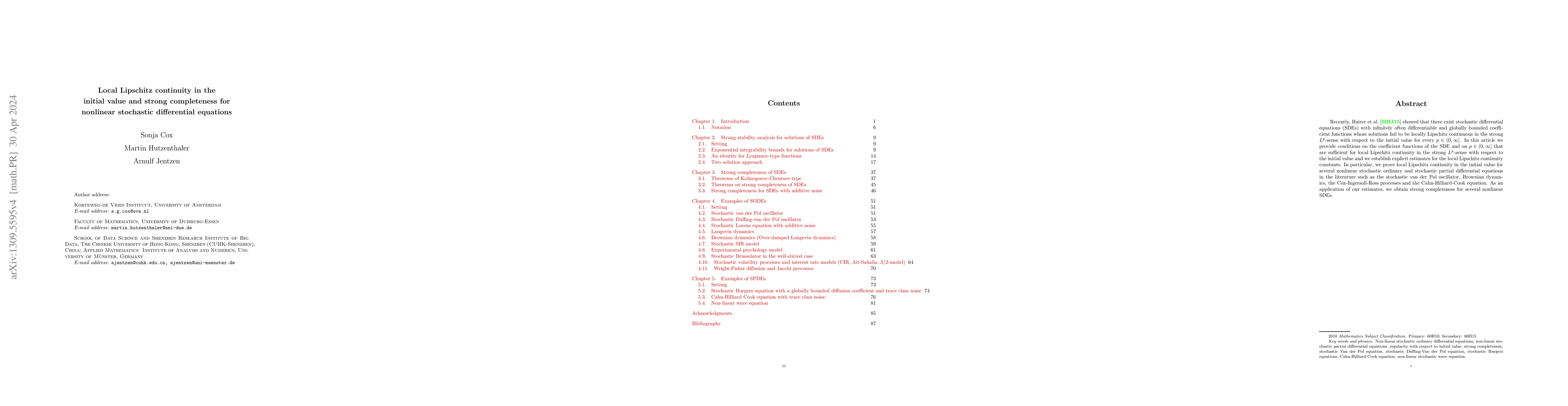 Thumbnail for Local Lipschitz continuity in the initial value and strong completeness
  for nonlinear stochastic differential equations