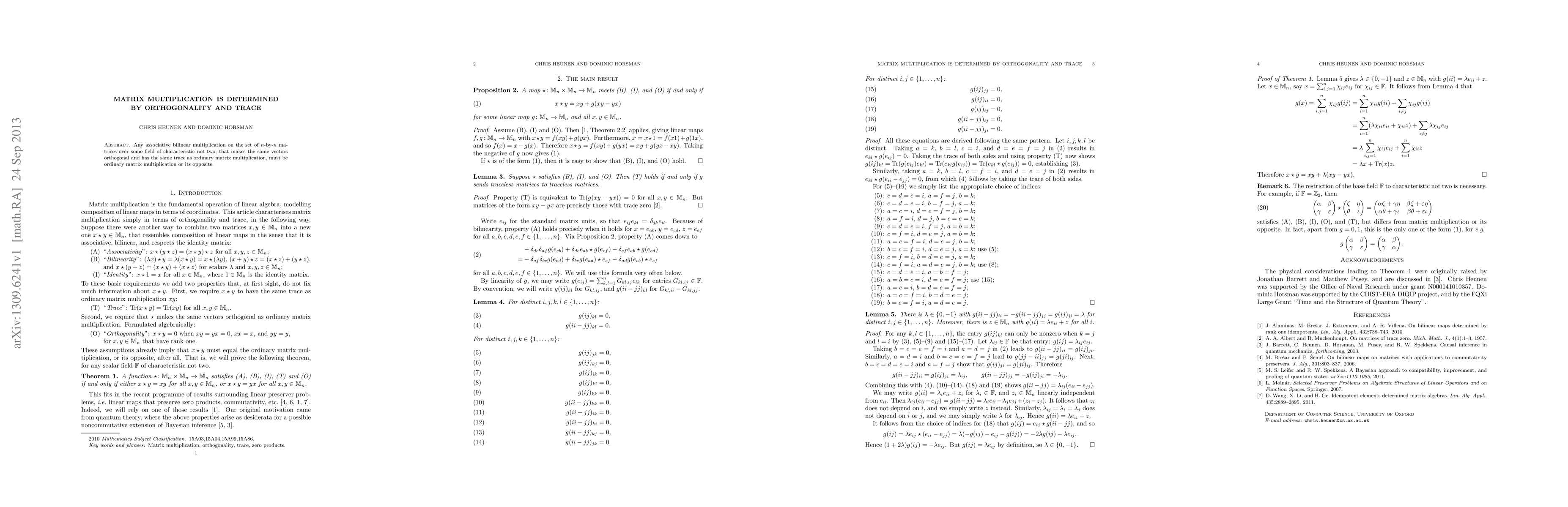 Thumbnail for Matrix multiplication is determined by orthogonality and trace