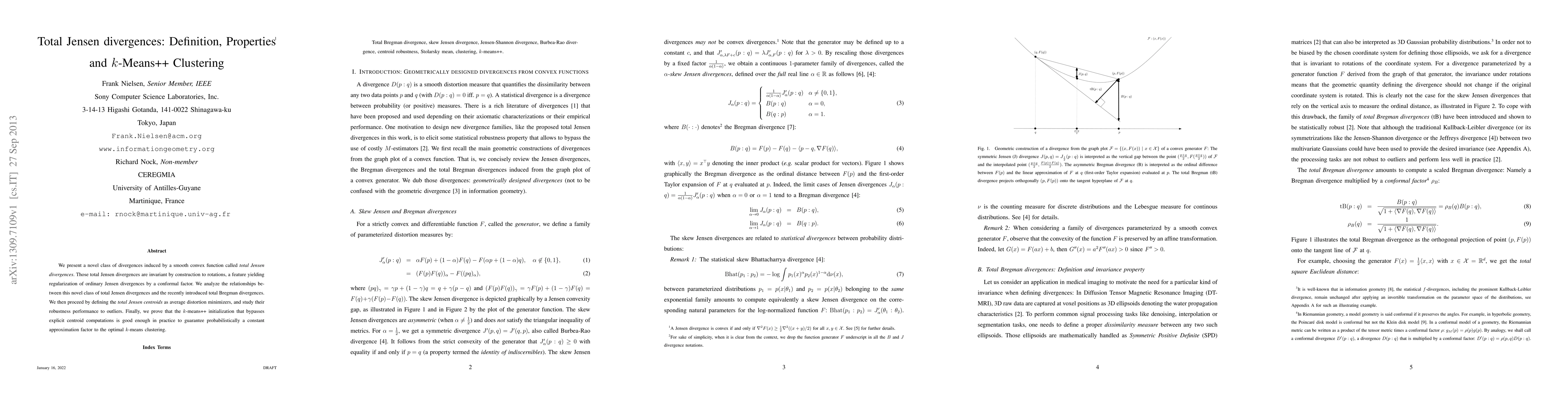 Thumbnail for Total Jensen divergences: Definition, Properties and k-Means++
  Clustering
