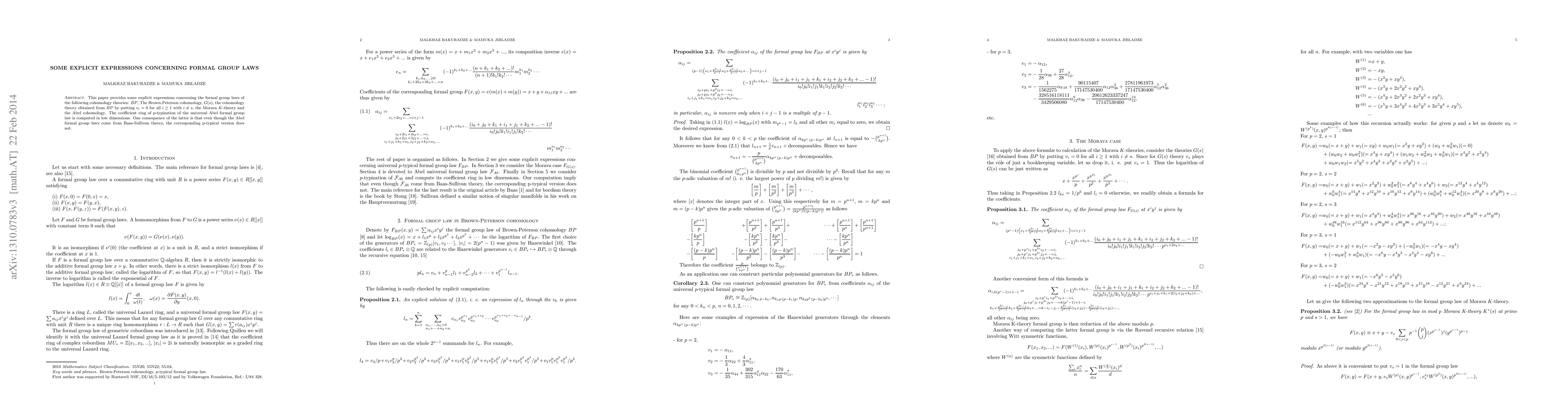 Thumbnail for Some explicit expressions concerning formal group laws