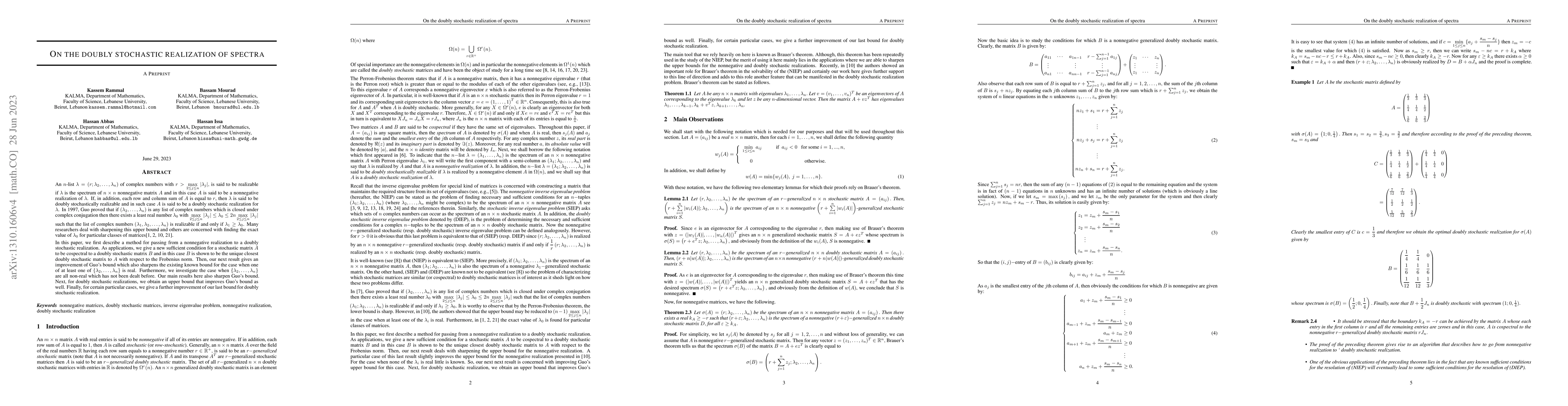 Thumbnail for On The Doubly Stochastic Realization Of Spectra