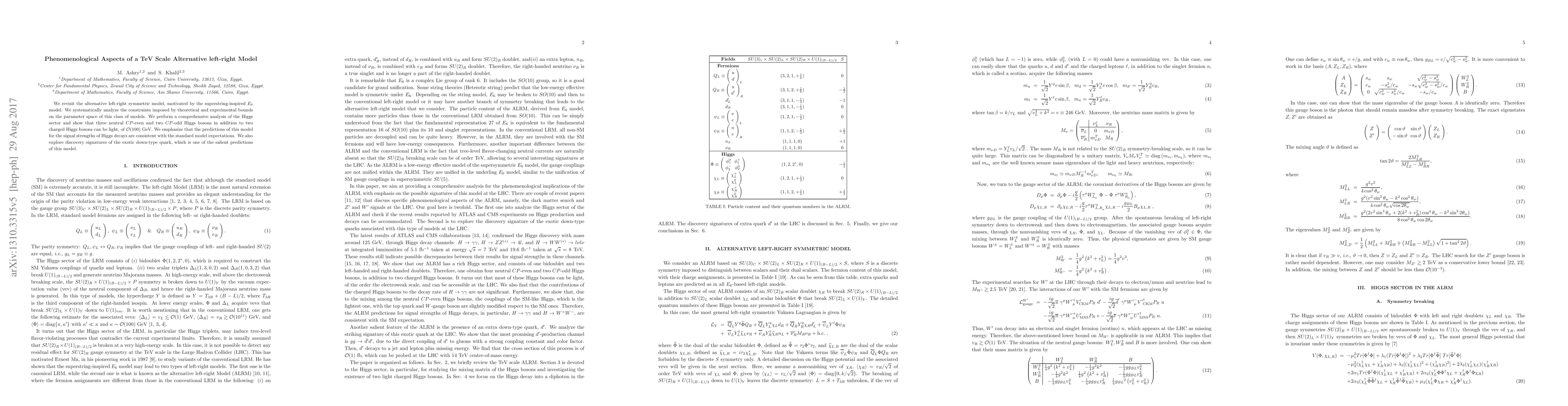 Thumbnail for Phenomenological Aspects of TeV Scale Alternative Left-Right Model
