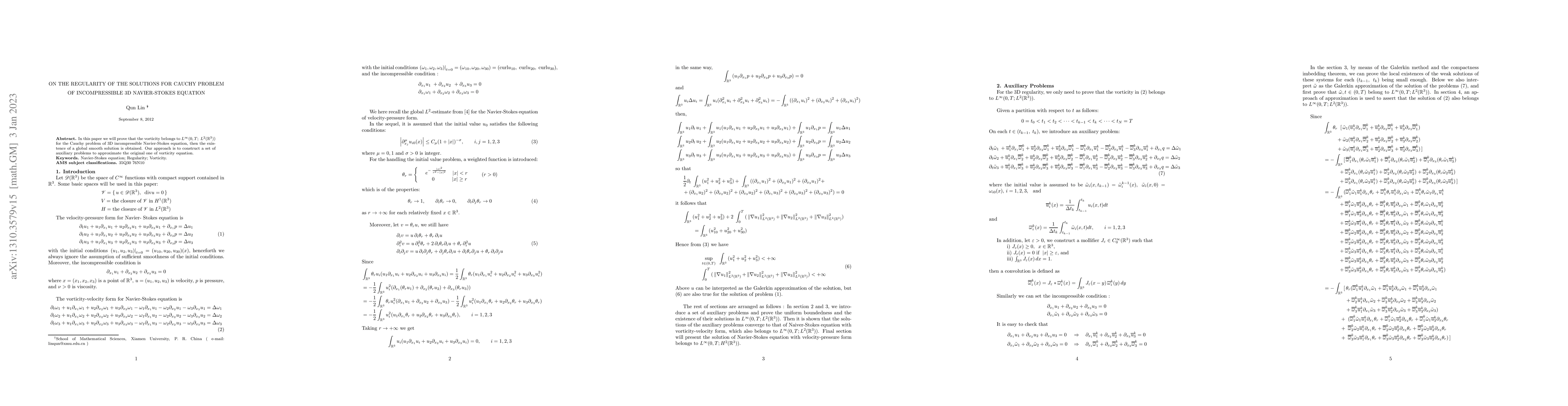 Thumbnail for On the Regularity of the Solutions for Cauchy Problem of Incompressible
  3D Navier-Stokes Equation