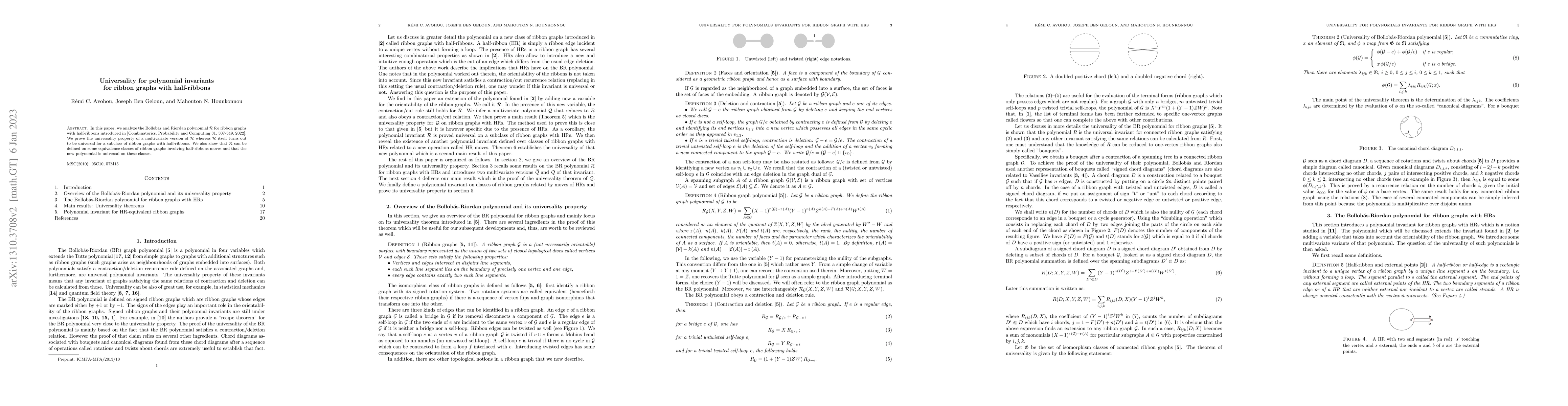 Thumbnail for Universality for polynomial invariants on ribbon graphs with
  half-ribbons