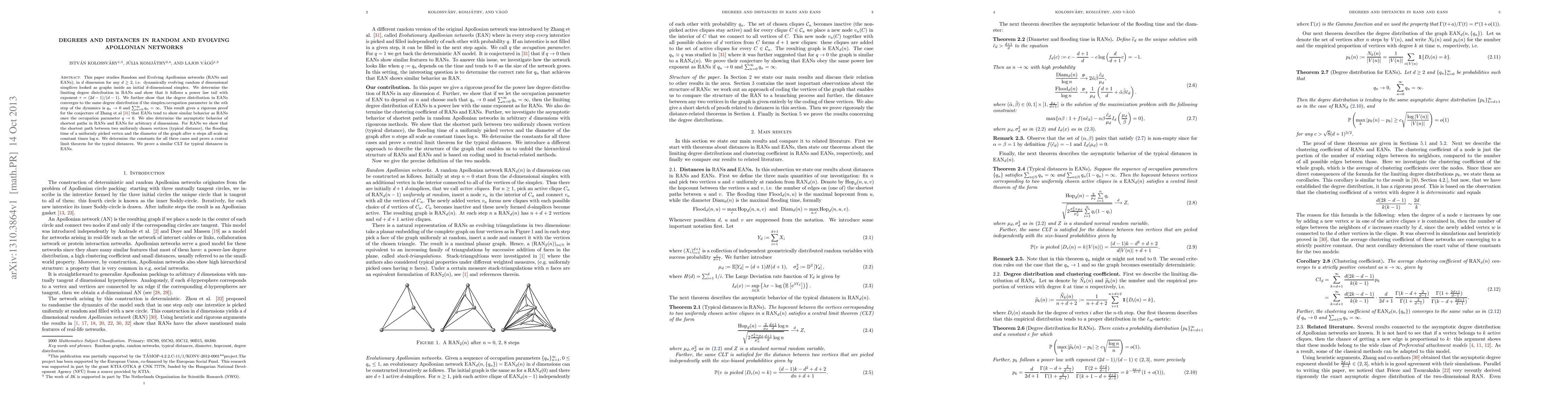 Thumbnail for Degrees and distances in random and evolving Apollonian networks