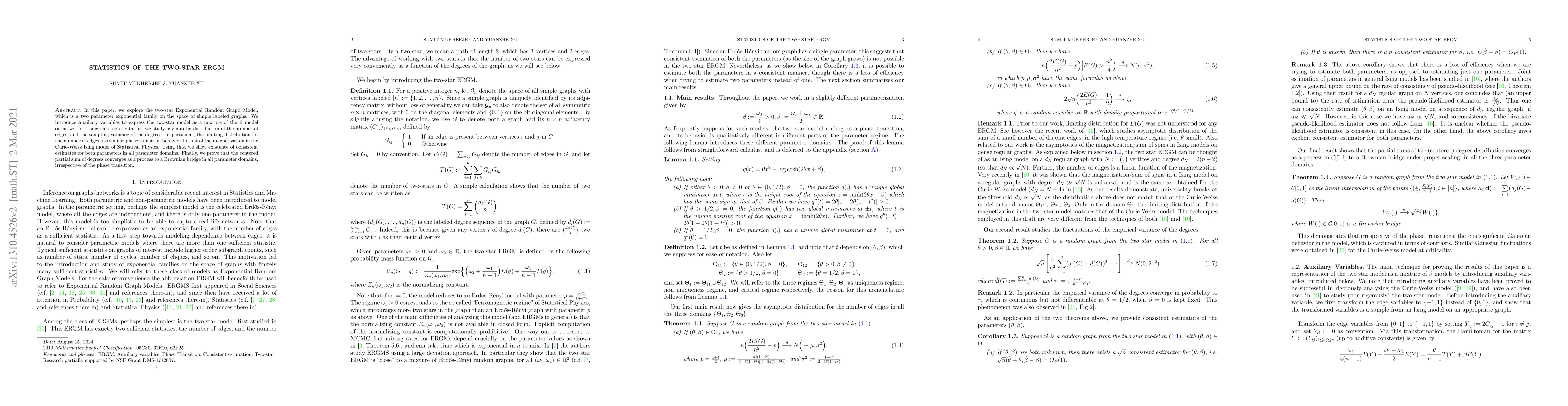 Thumbnail for Statistics of the two-star ERGM