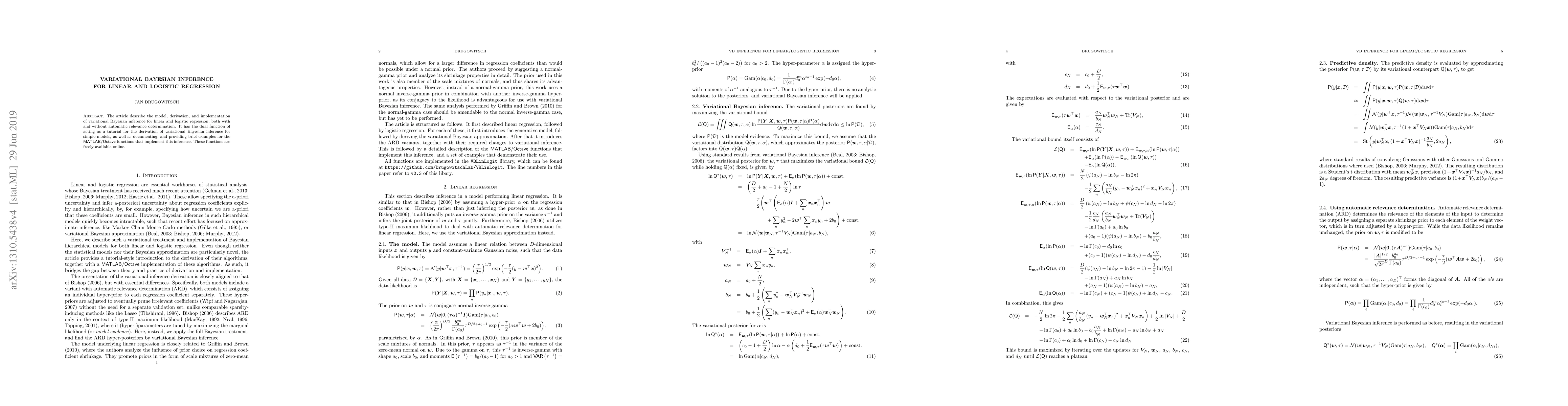 Thumbnail for Variational Bayesian inference for linear and logistic regression