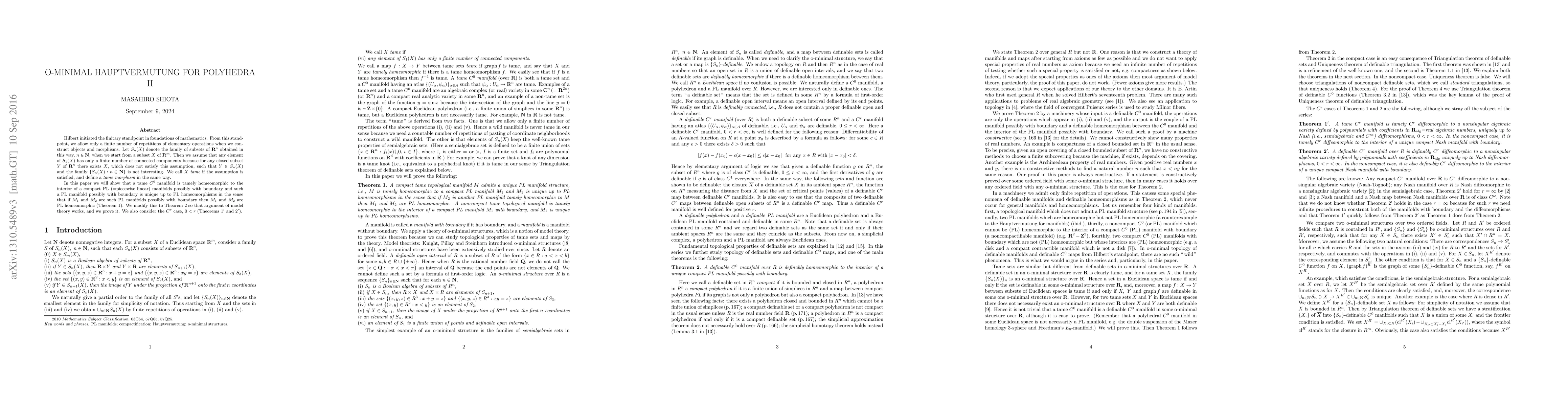 Thumbnail for O-minimal Hauptvermutung for polyhedra II