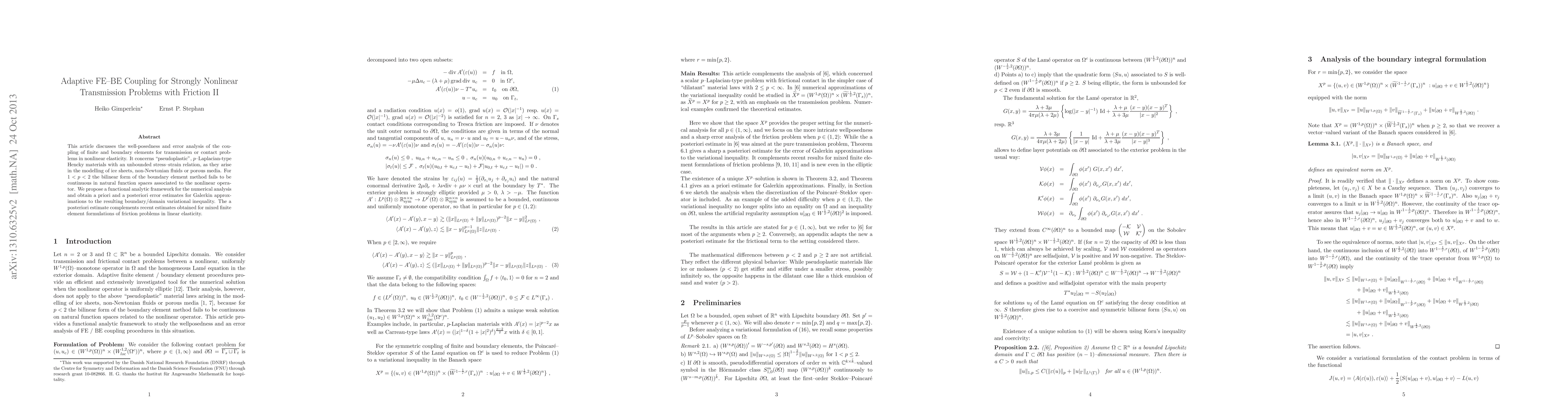 Thumbnail for Adaptive FE-BE coupling for strongly nonlinear transmission problems
  with friction II