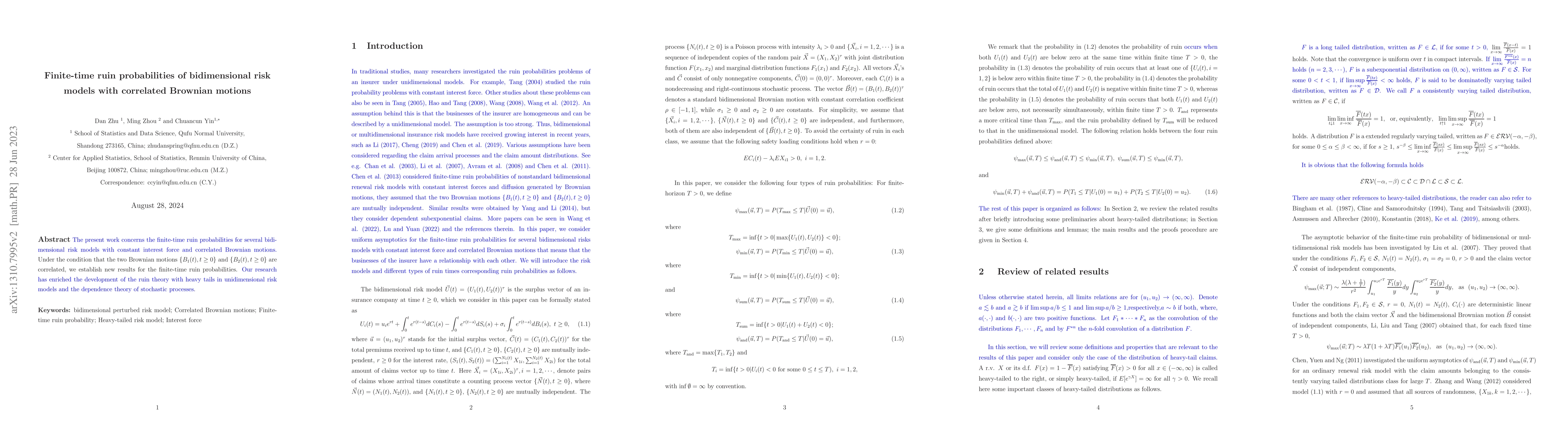 Thumbnail for Finite-time ruin probabilities of bidimensional risk models with
  correlated Brownian motions