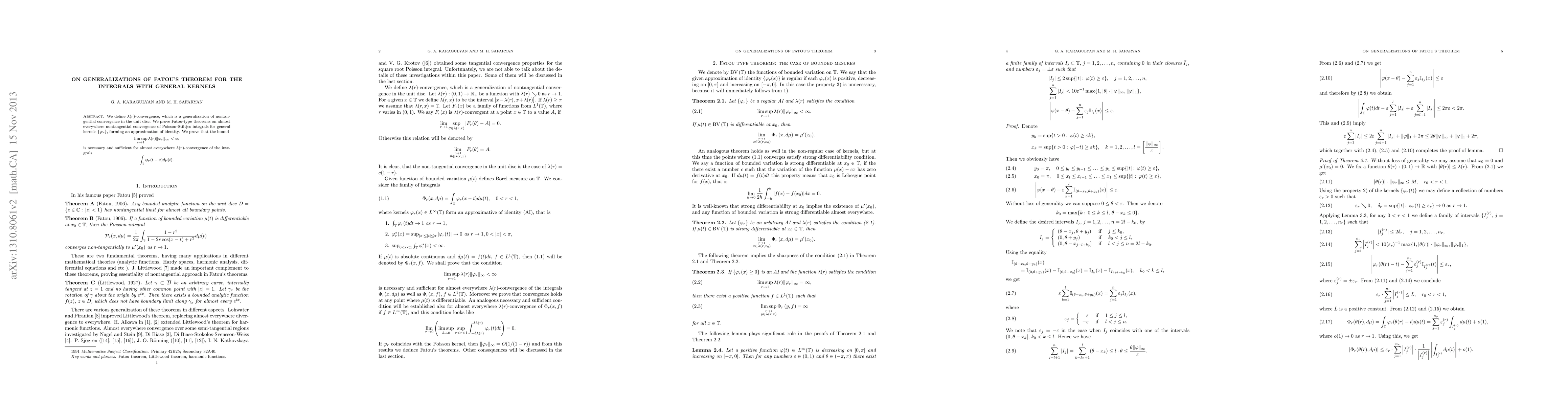 Thumbnail for On generalizations of Fatou's theorem for the integrals with general
  kernels