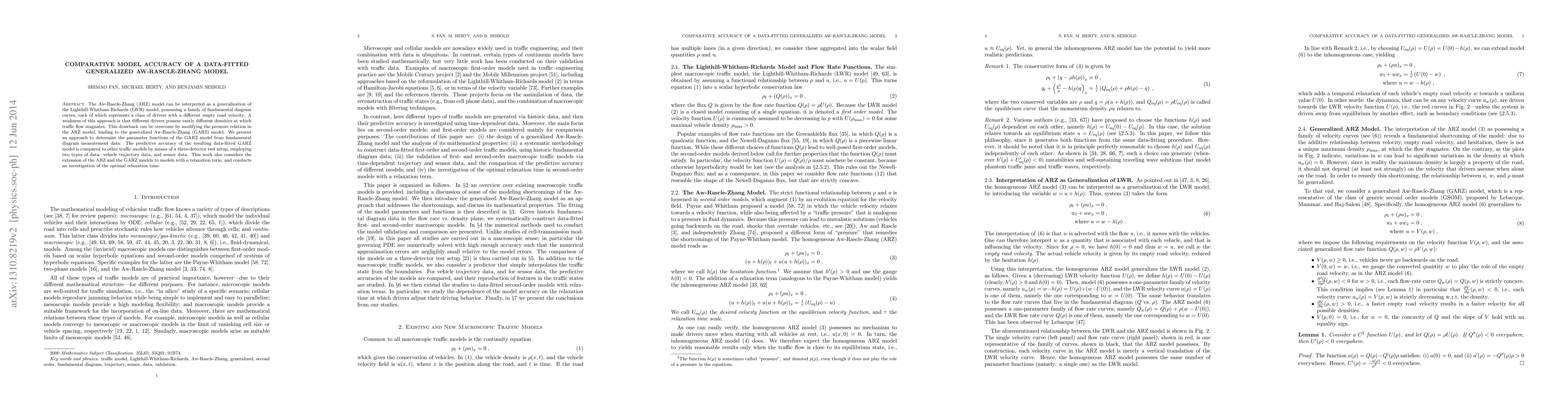 Thumbnail for Comparative model accuracy of a data-fitted generalized Aw-Rascle-Zhang
  model