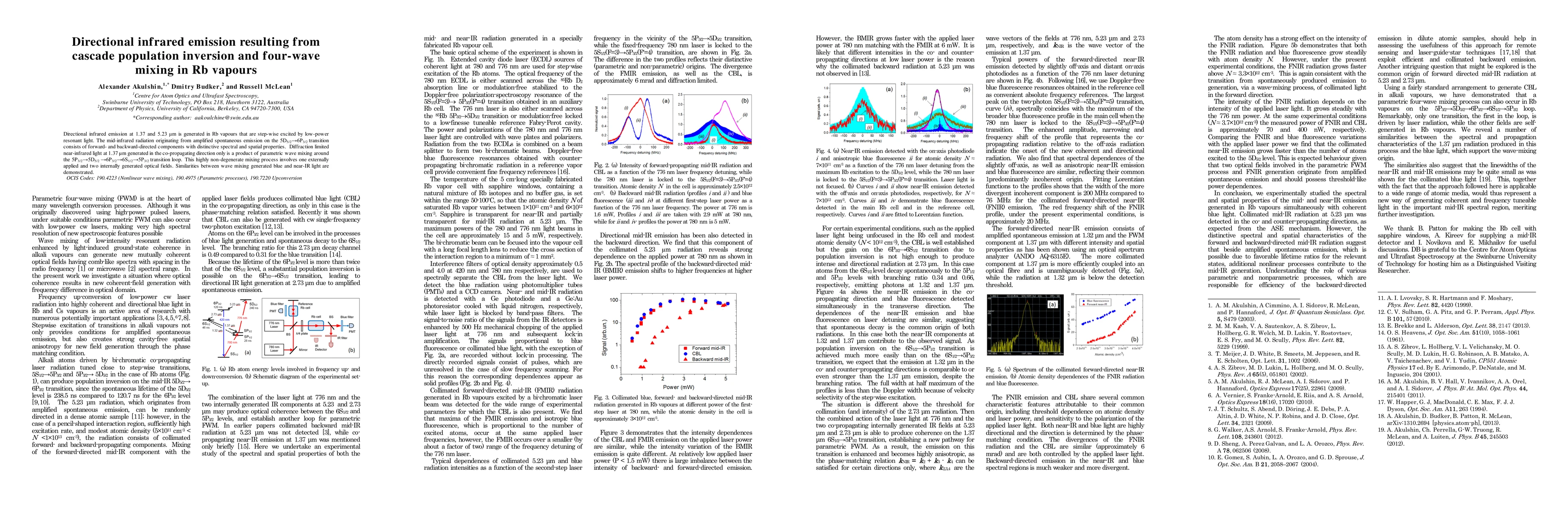 Thumbnail for Directional infrared emission resulting from cascade population
  inversion and four-wave mixing in Rb vapours