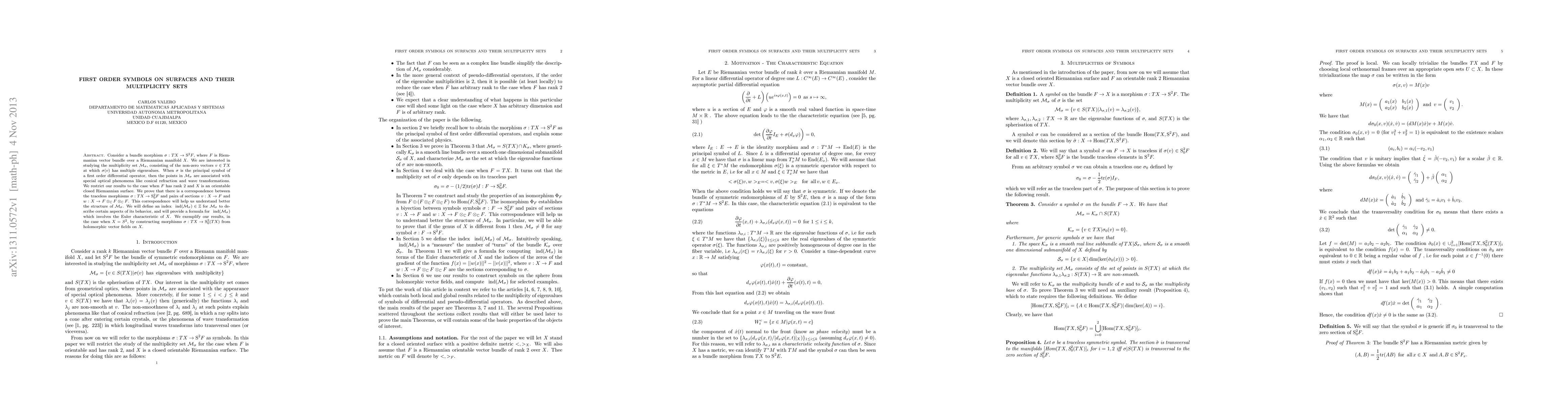 Thumbnail for First Order Symbols on Surfaces and their multiplicity sets