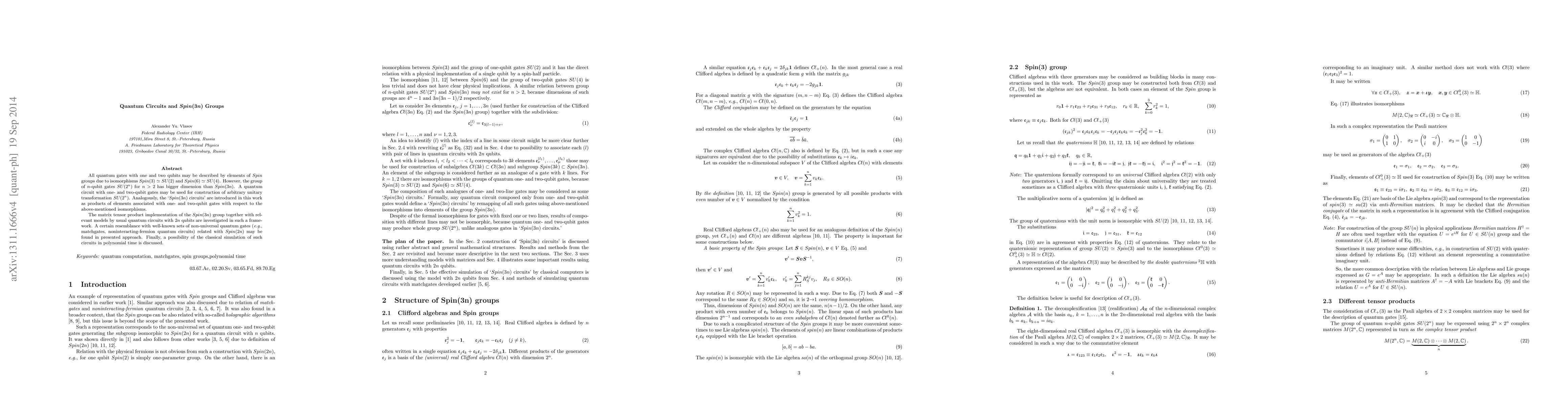Thumbnail for Quantum Circuits and Spin(3n) Groups