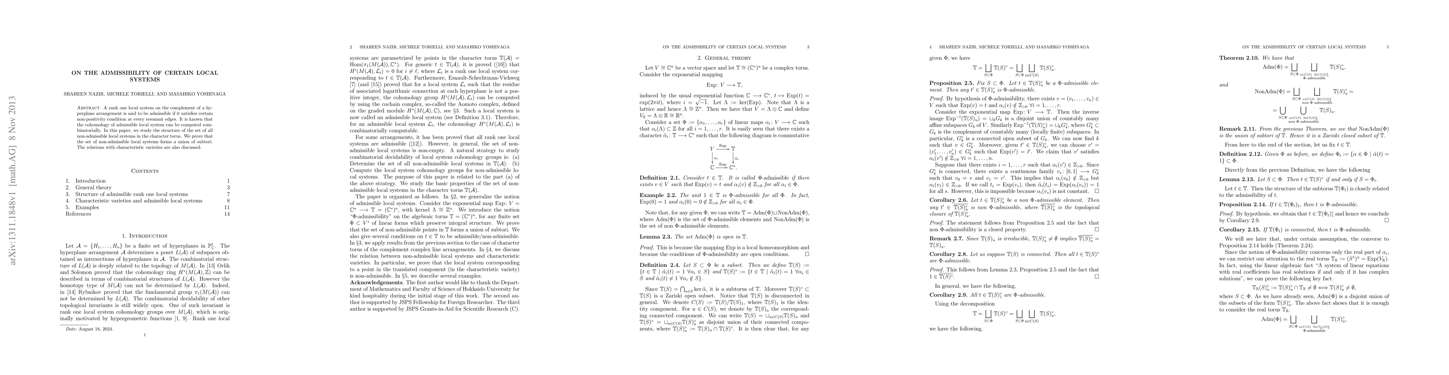 Thumbnail for On the admissibility of certain local system