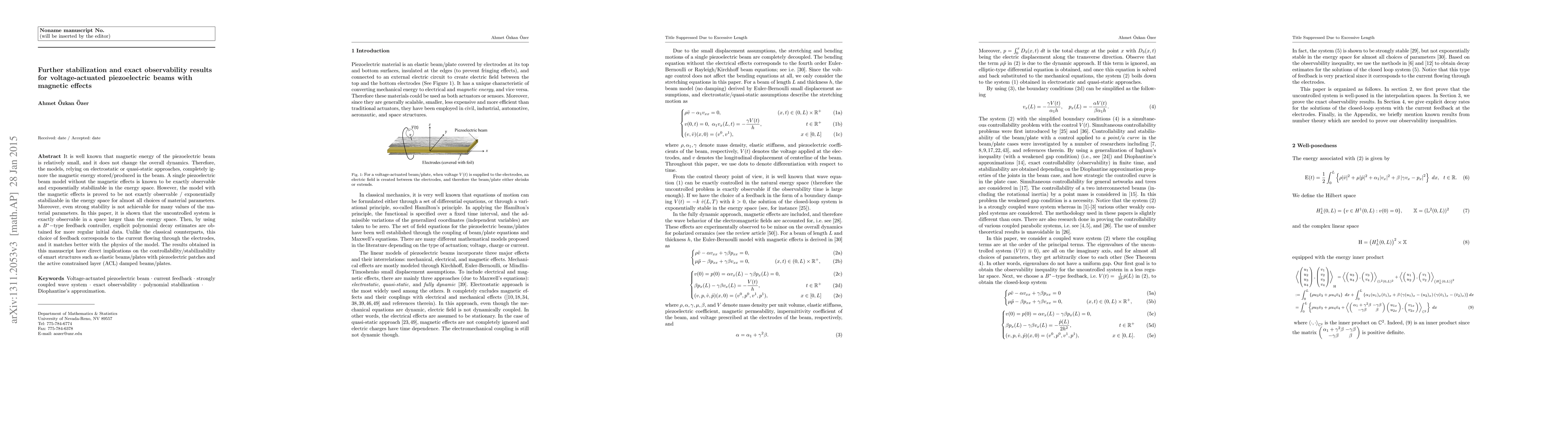 Thumbnail for Further stabilization results for voltage-actuated piezoelectric beams
  with magnetic effects