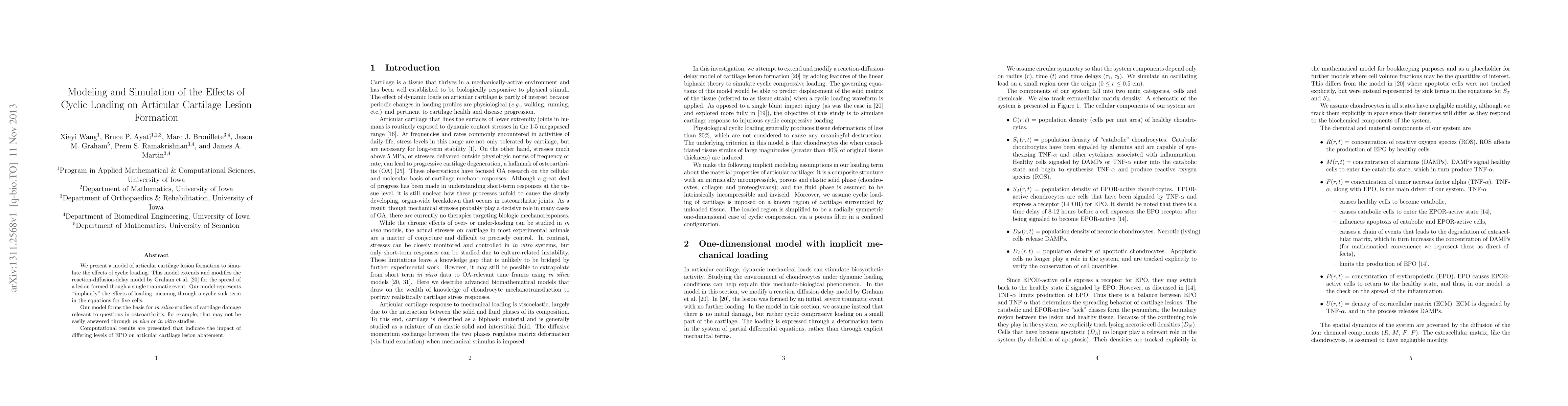 Thumbnail for Modeling and Simulation of the Effects of Cyclic Loading on Articular
  Cartilage Lesion Formation