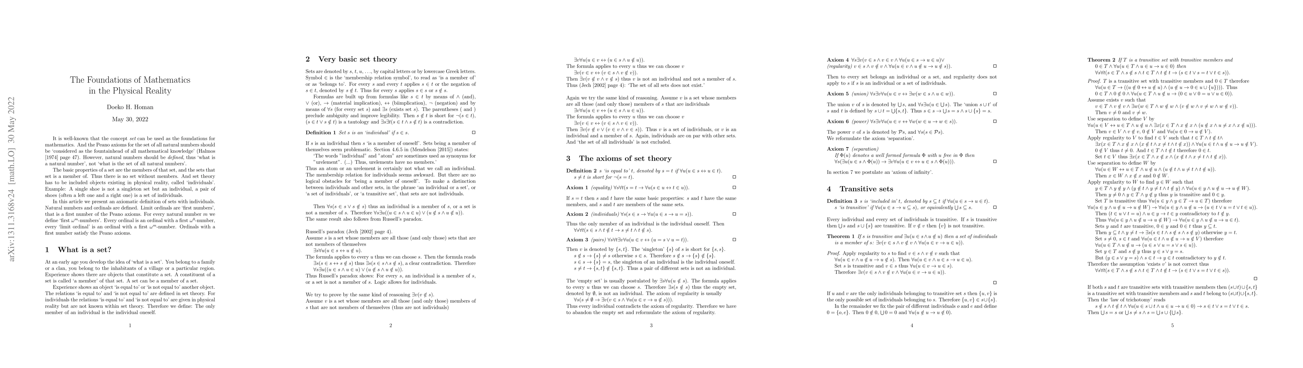 Thumbnail for The Foundations of Mathematics in the Physical Reality