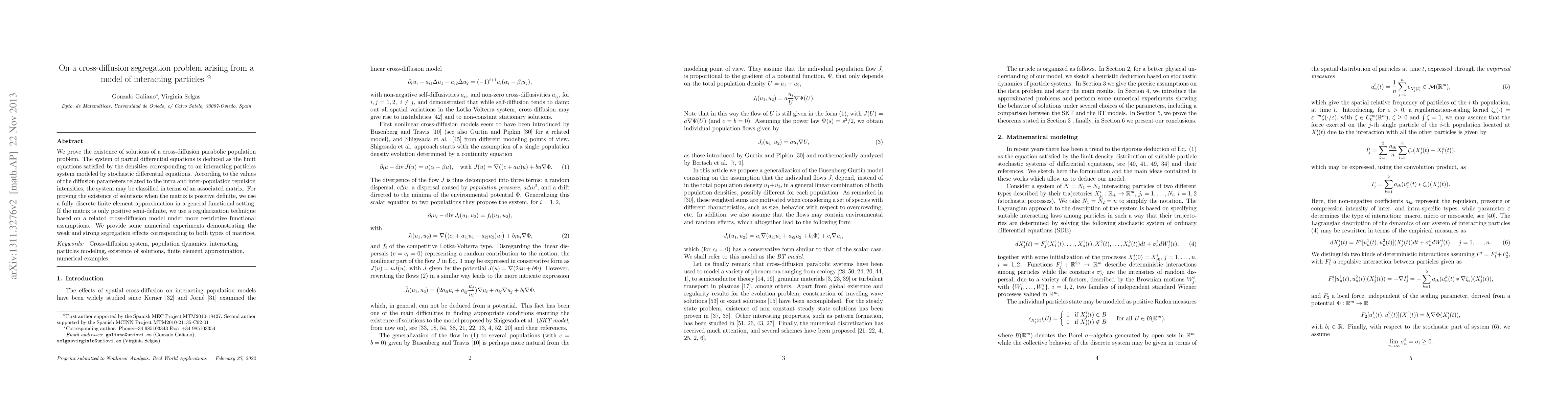 Thumbnail for On a cross-diffusion segregation problem arising from a model of
  interacting particles