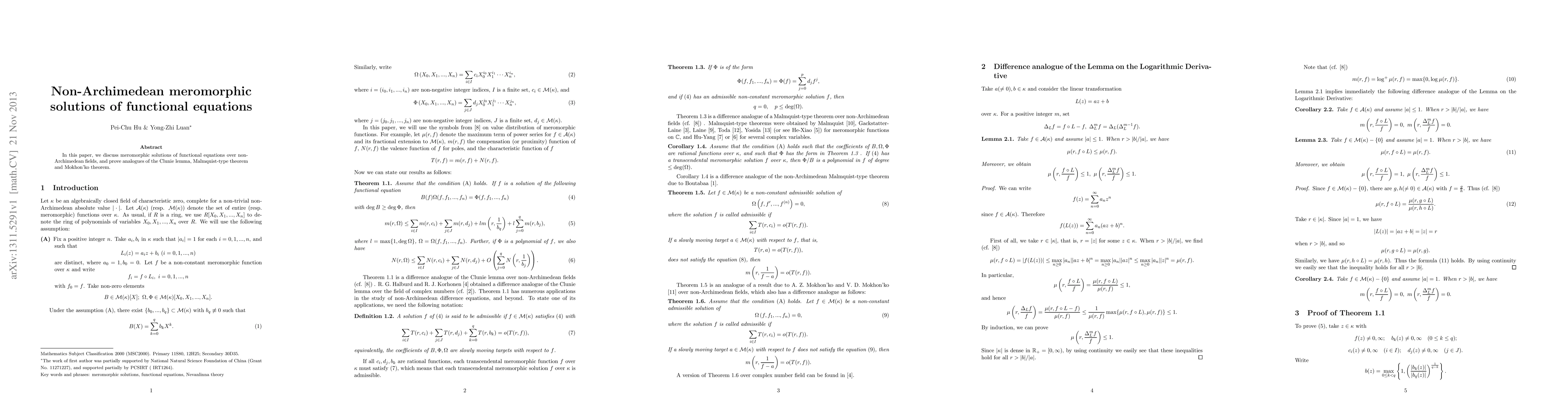 Thumbnail for Non-Archimedean meromorphic solutions of functional equations