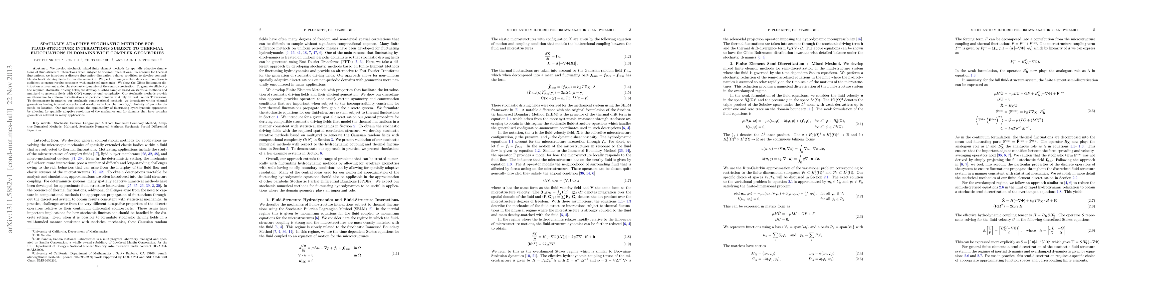 Thumbnail for Spatially Adaptive Stochastic Methods for Fluid-Structure Interactions
  Subject to Thermal Fluctuations in Domains with Complex Geometries