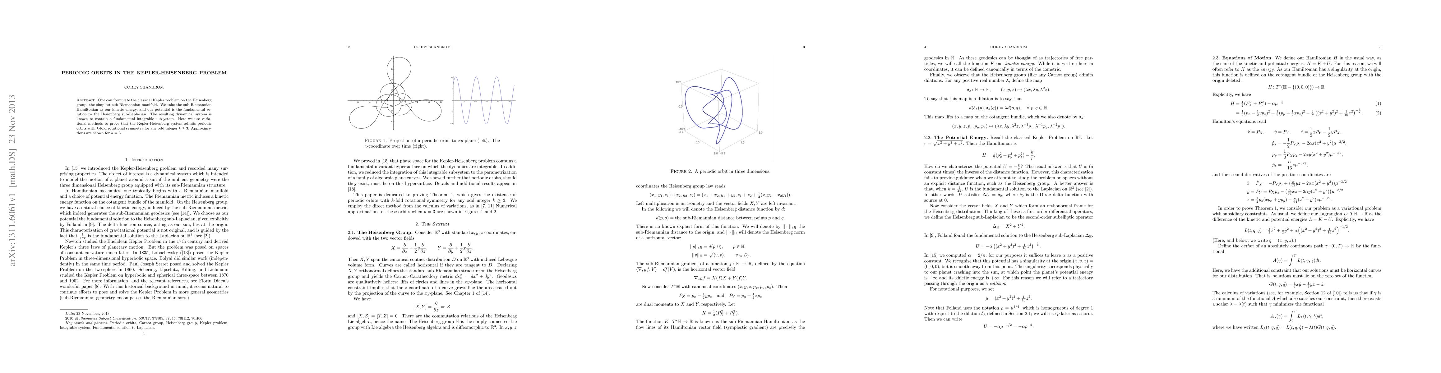 Thumbnail for Periodic Orbits in the Kepler-Heisenberg Problem