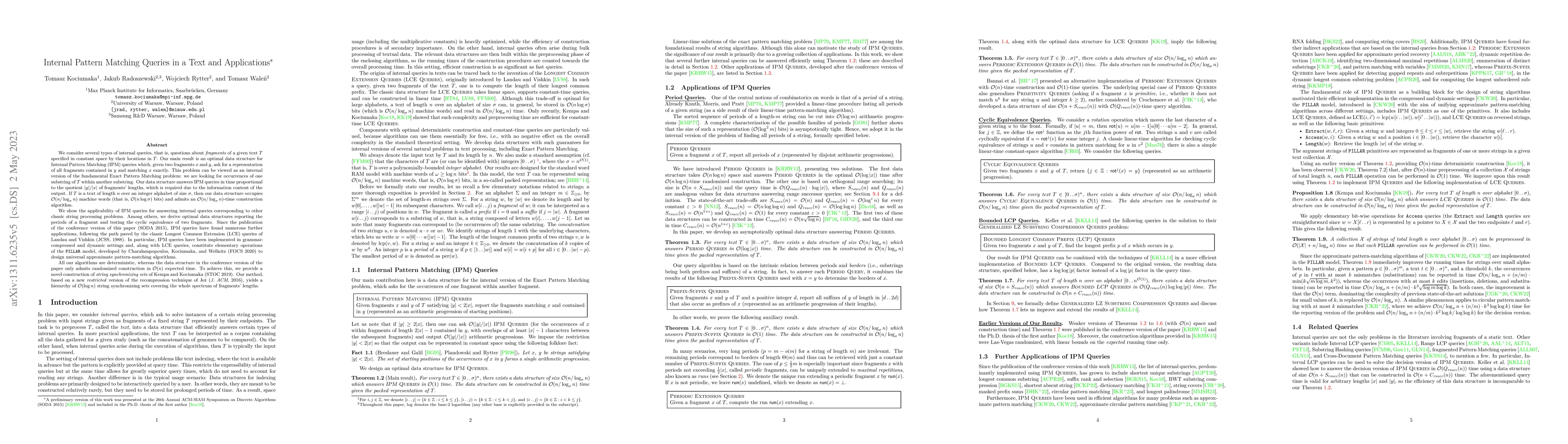 Thumbnail for Internal Pattern Matching Queries in a Text and Applications