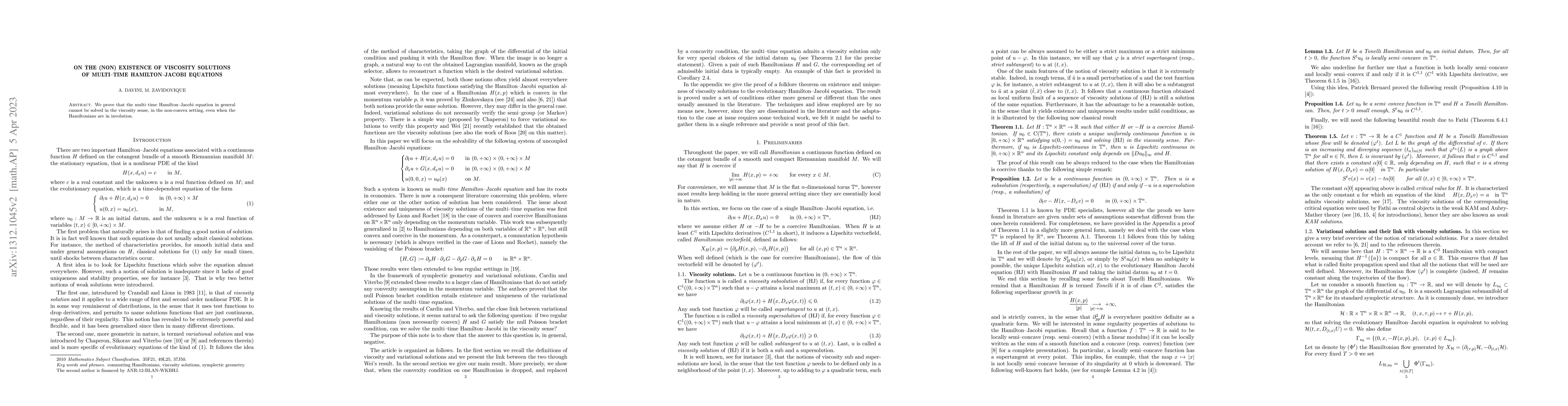 Thumbnail for On the (non) existence of viscosity solutions of multi-time
  Hamilton-Jacobi equations