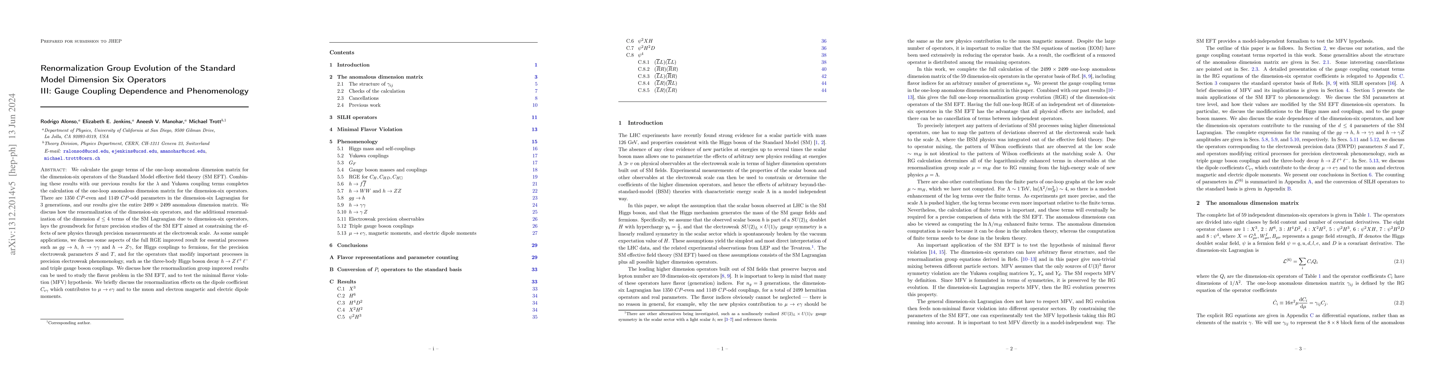 Thumbnail for Renormalization Group Evolution of the Standard Model Dimension Six
  Operators III: Gauge Coupling Dependence and Phenomenology