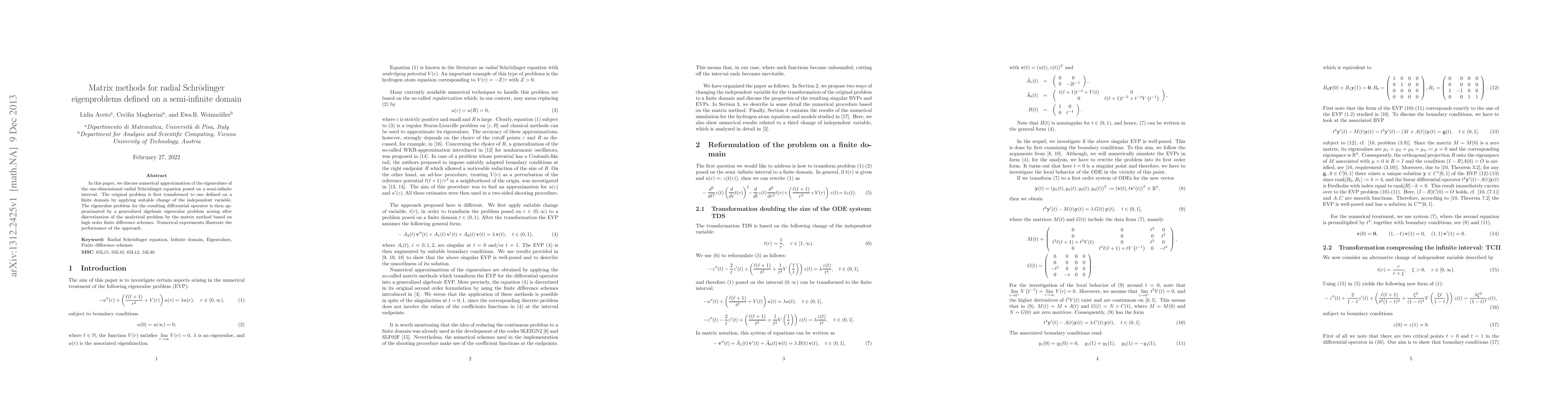 Thumbnail for Matrix methods for radial Schr\"{o}dinger eigenproblems defined on a
  semi-infinite domain