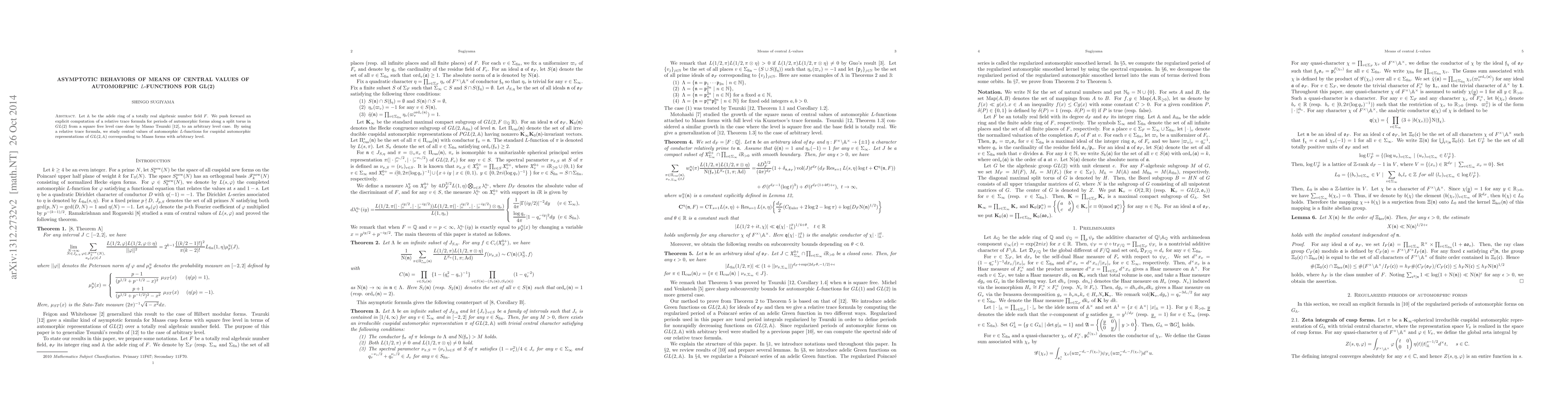 Thumbnail for Asymptotic behaviors of means of central values of automorphic
  $L$-functions for GL(2)