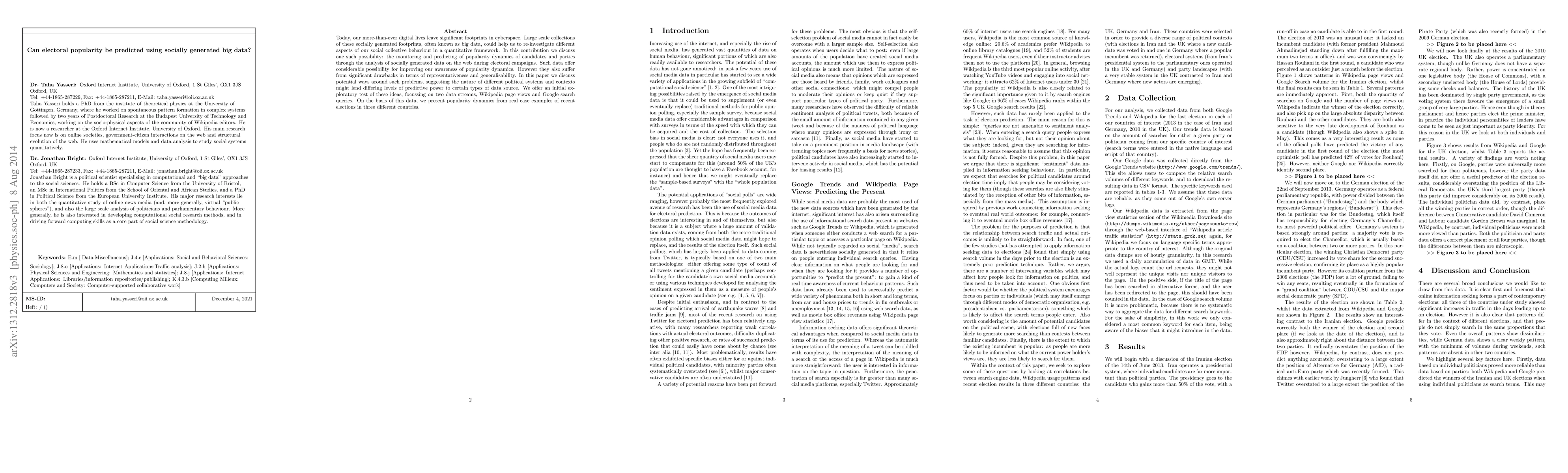Thumbnail for Can electoral popularity be predicted using socially generated big data?