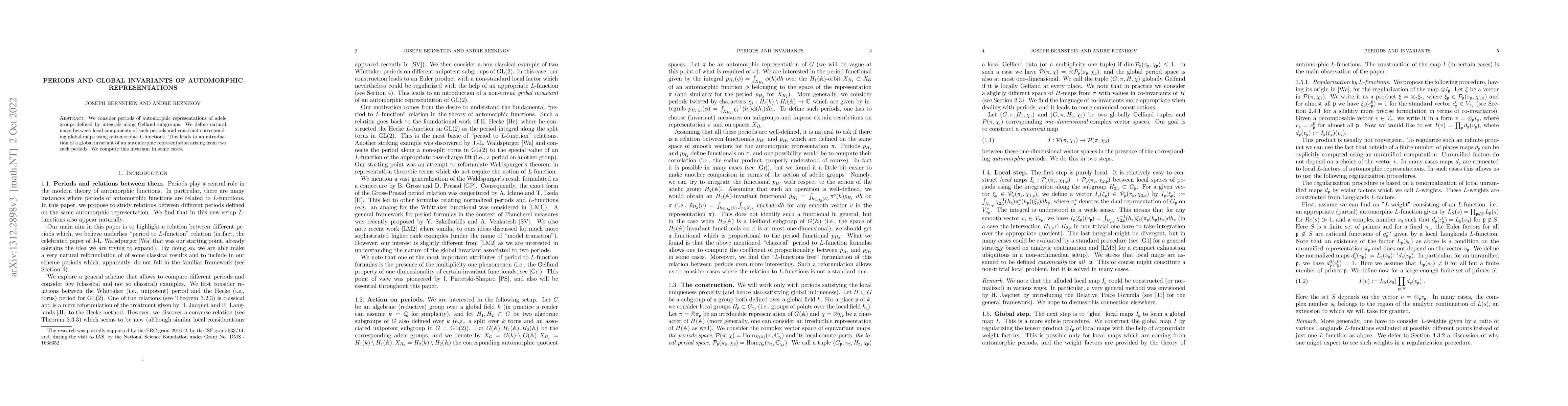 Thumbnail for Periods and global invariants of automorphic representations