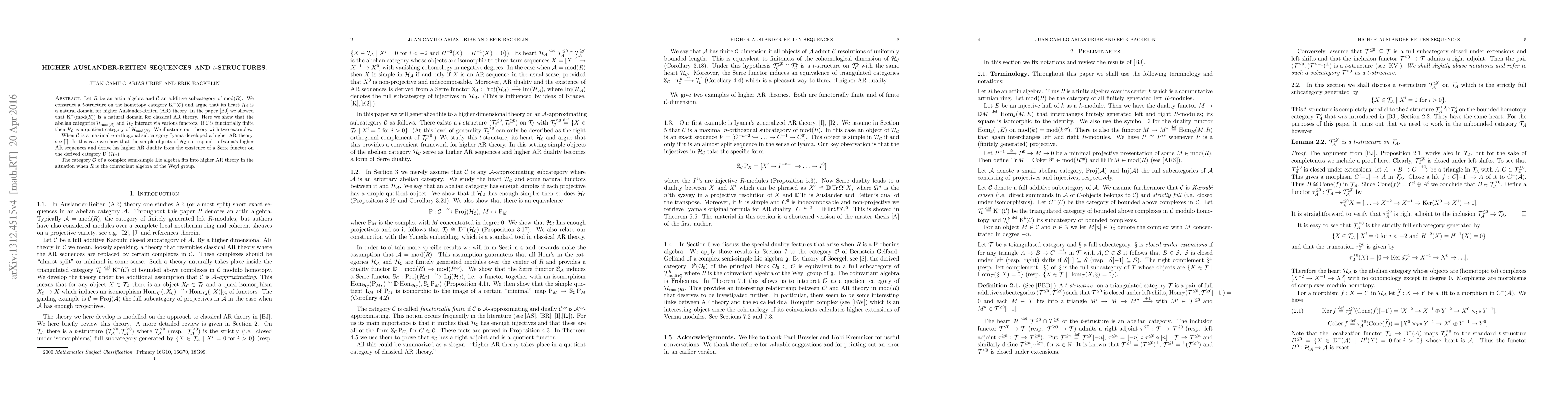 Thumbnail for Higher Auslander-Reiten sequences and $t$-structures