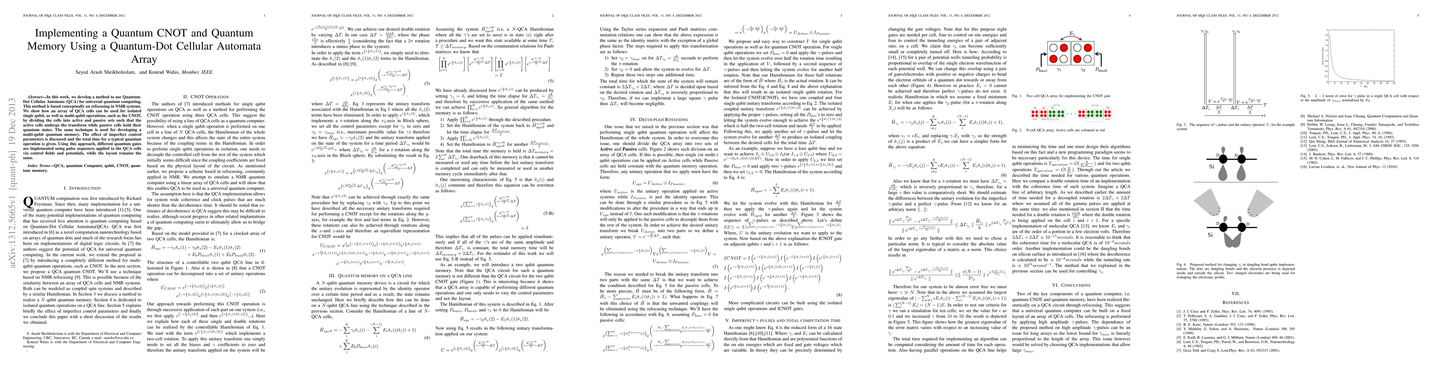 Thumbnail for Implementing a Quantum CNOT and Quantum Memory Using a Quantum-Dot
  Cellular Automata Array
