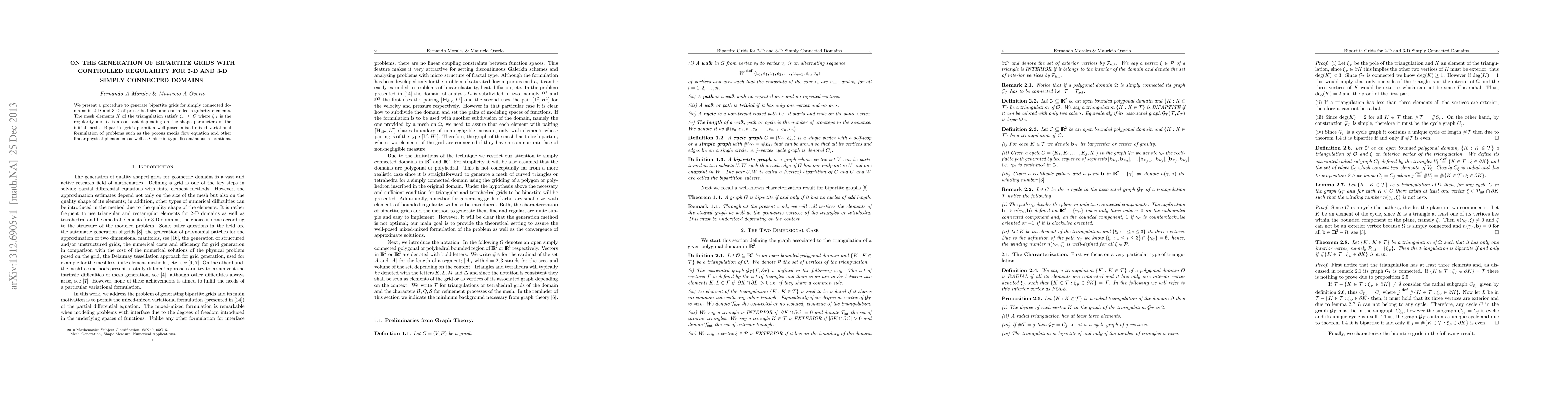 Thumbnail for On the generation of bipartite grids with controlled regularity for 2-D
  and 3-D simply connected domains