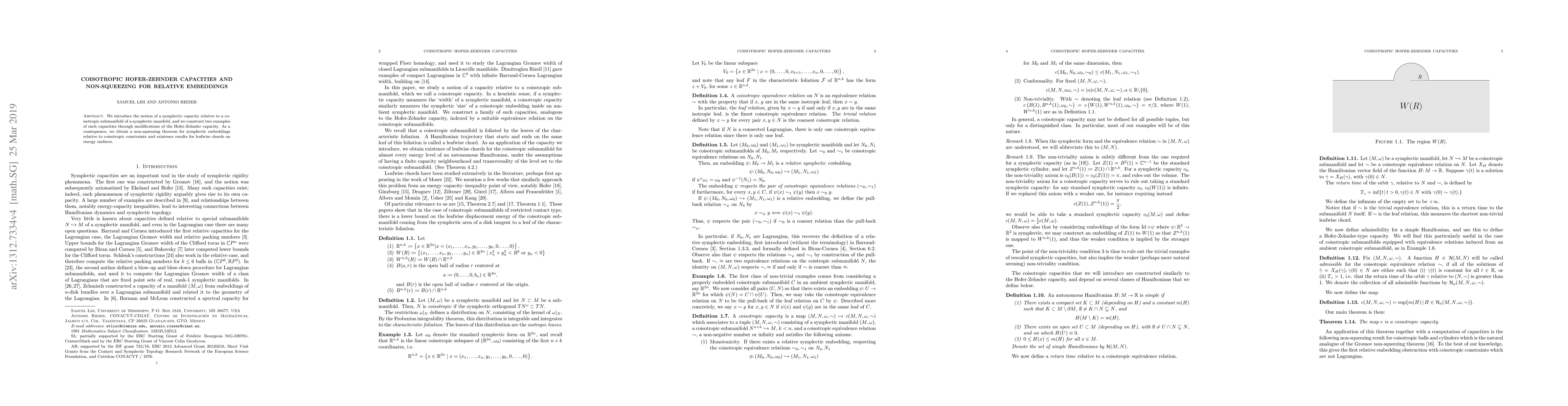 Thumbnail for Coisotropic Hofer-Zehnder capacities and non-squeezing for relative
  embeddings