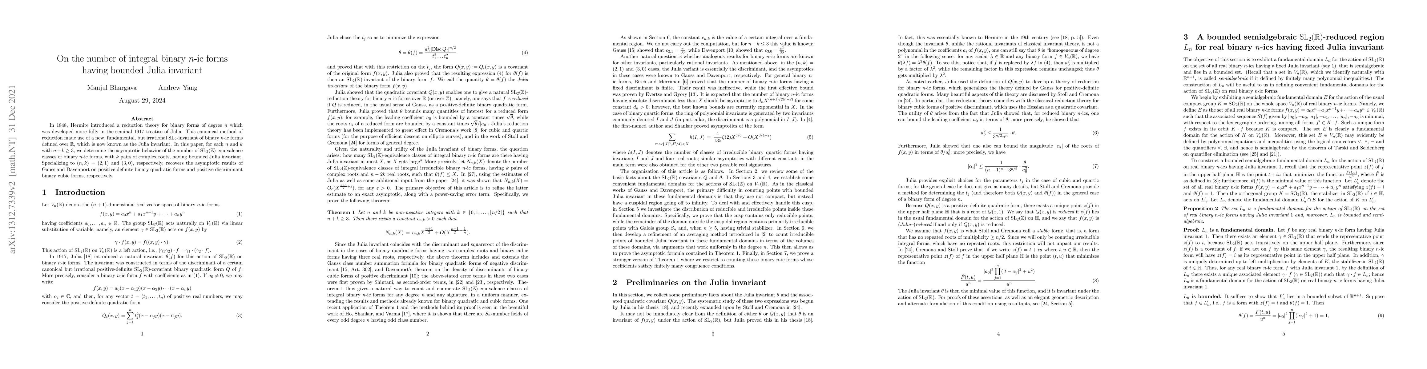 Thumbnail for On the number of integral binary $n$-ic forms having bounded Julia
  invariant