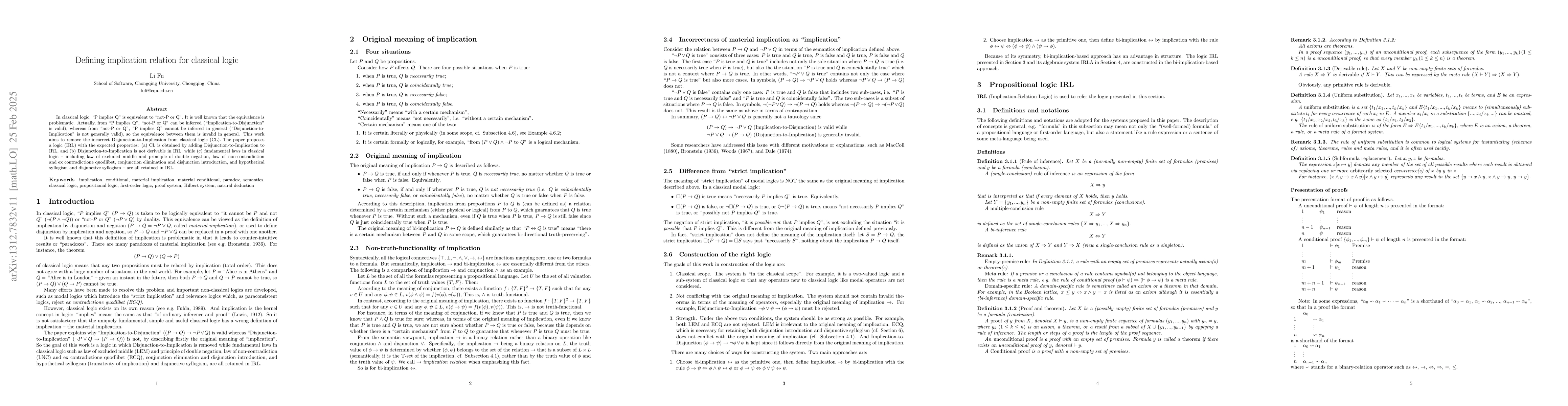 Thumbnail for Defining implication relation for classical logic