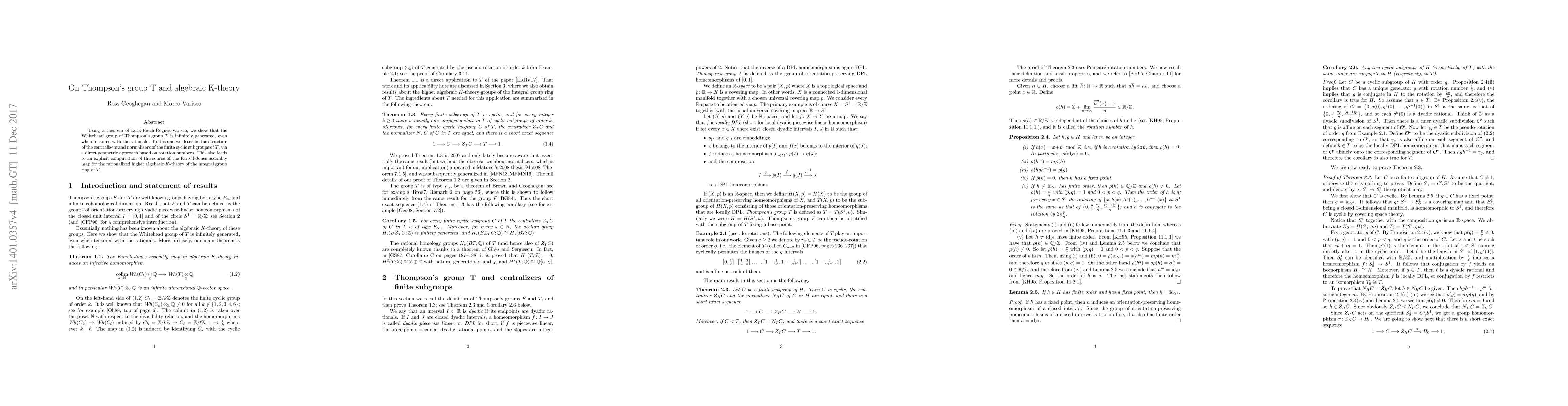 Thumbnail for On Thompson's group T and algebraic K-theory